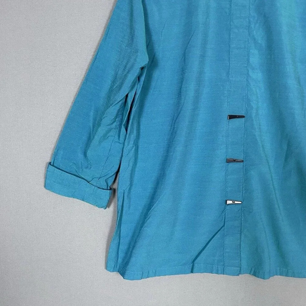 Ali Miles Button Up Shirt Tunic Top Womens Size Large L 3/4 Sleeve Blue Artsy - Picture 8 of 16